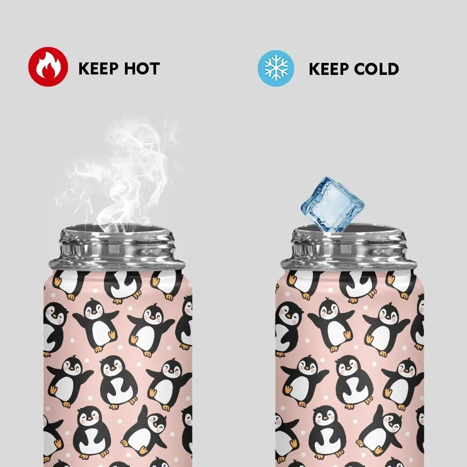 Cute Penguin Sports Water Bottles 18 OZ Insulated Stainless Steel Water Bottle With Lid Travel Mug Metal Vacuum Flask Jug for Kids Wide Mouth Water Cup for School Gym Fitness