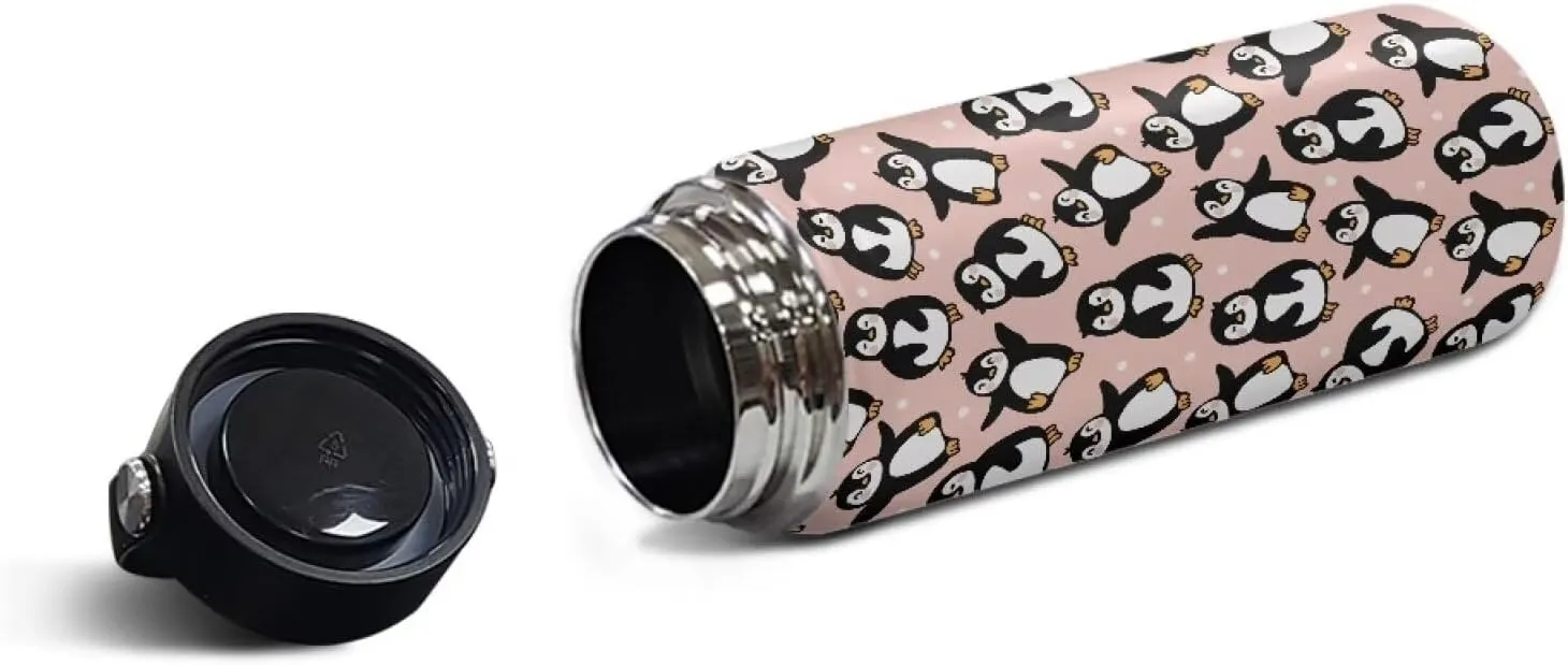 Cute Penguin Sports Water Bottles 18 OZ Insulated Stainless Steel Water Bottle With Lid Travel Mug Metal Vacuum Flask Jug for Kids Wide Mouth Water Cup for School Gym Fitness