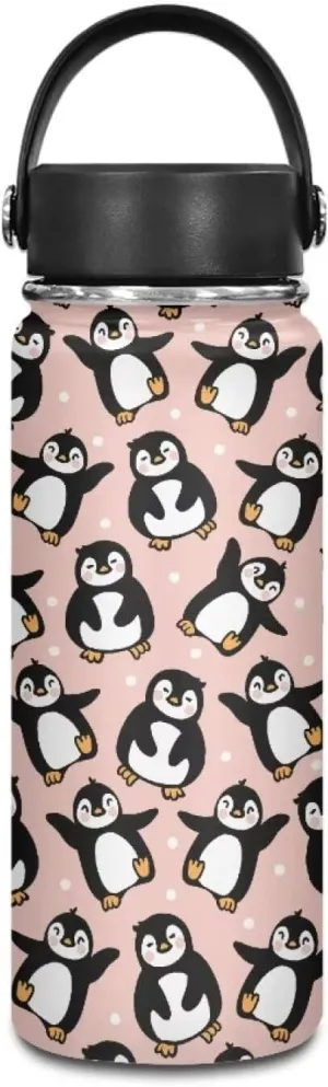 Cute Penguin Sports Water Bottles 18 OZ Insulated Stainless Steel Water Bottle With Lid Travel Mug Metal Vacuum Flask Jug for Kids Wide Mouth Water Cup for School Gym Fitness
