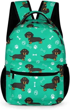 Dachshund Backpack for Kids Girls Boys School, 16 Inches Cute Dachshunds Dog Theme Bookbag, Adjustable, Lightweight, Large Capacity, Colorful Daily Casual Backpacks