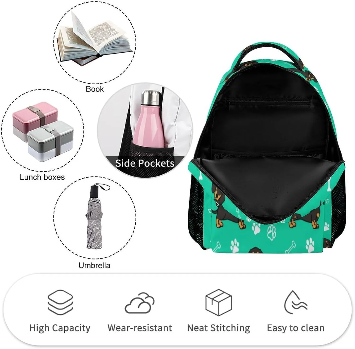 Dachshund Backpack for Kids Girls Boys School, 16 Inches Cute Dachshunds Dog Theme Bookbag, Adjustable, Lightweight, Large Capacity, Colorful Daily Casual Backpacks