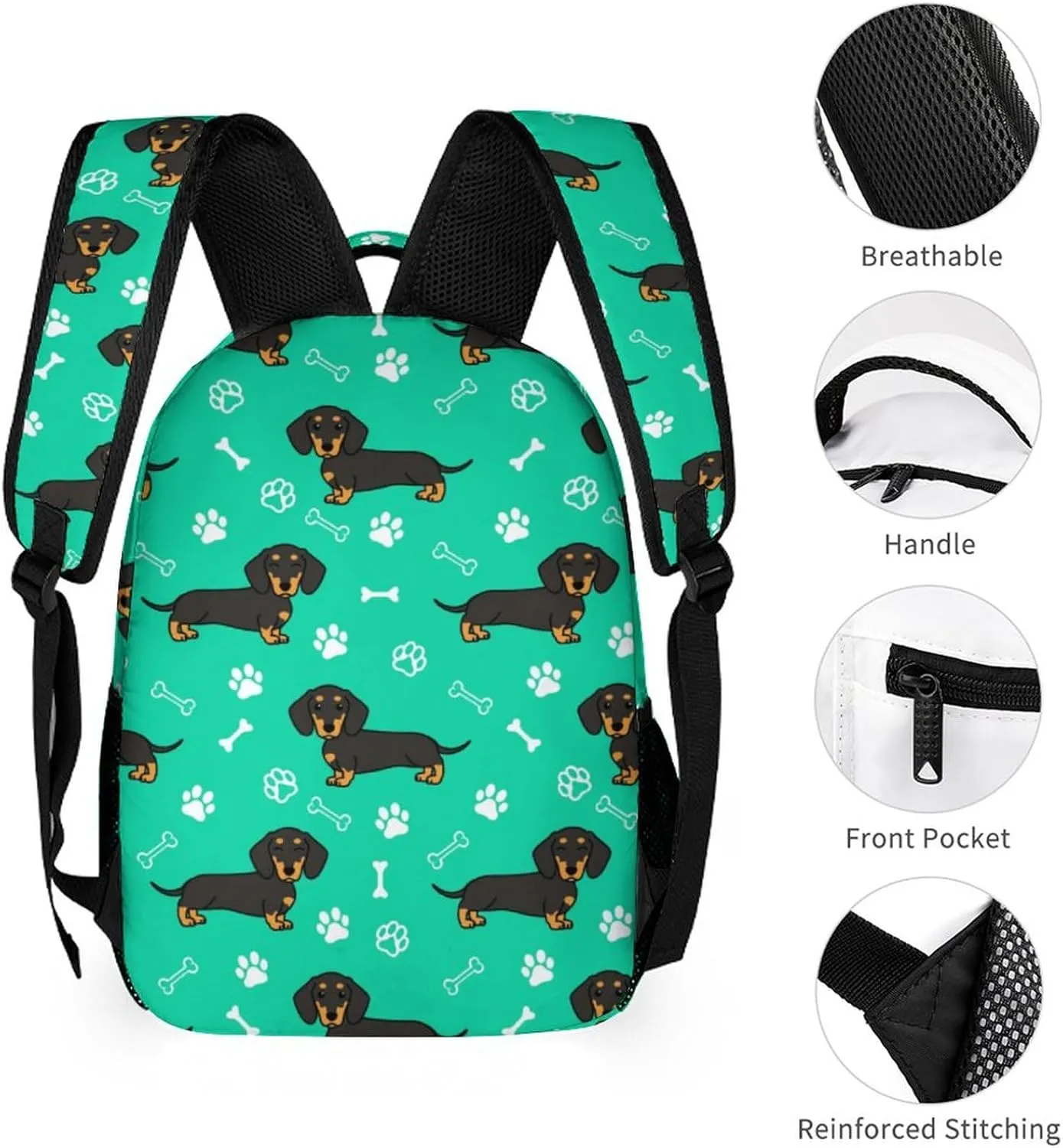 Dachshund Backpack for Kids Girls Boys School, 16 Inches Cute Dachshunds Dog Theme Bookbag, Adjustable, Lightweight, Large Capacity, Colorful Daily Casual Backpacks