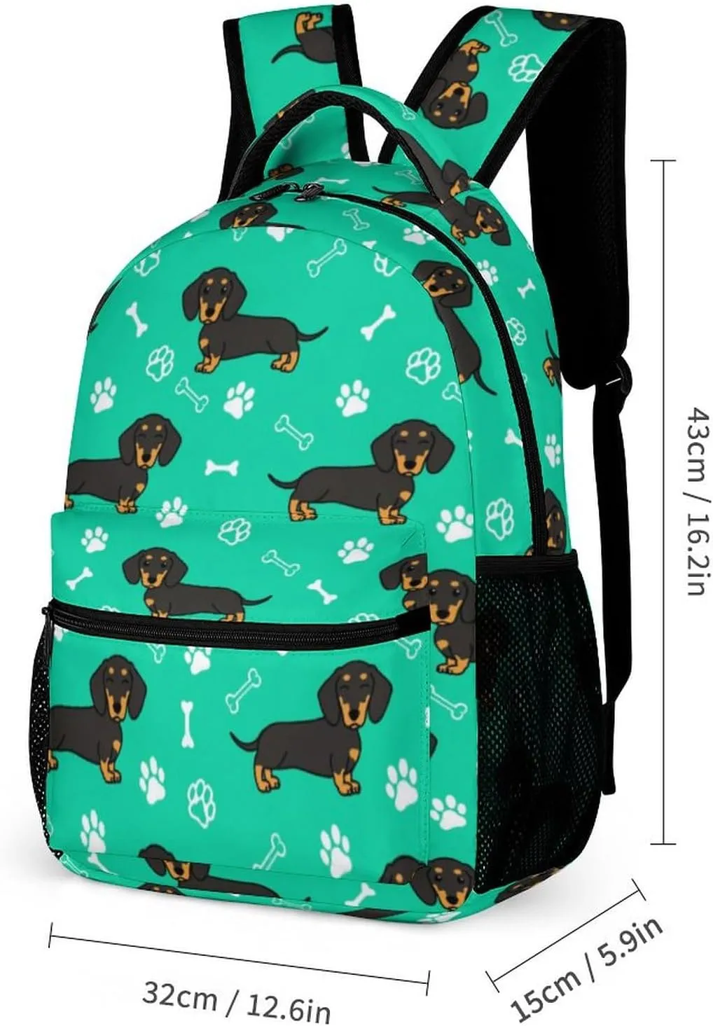 Dachshund Backpack for Kids Girls Boys School, 16 Inches Cute Dachshunds Dog Theme Bookbag, Adjustable, Lightweight, Large Capacity, Colorful Daily Casual Backpacks