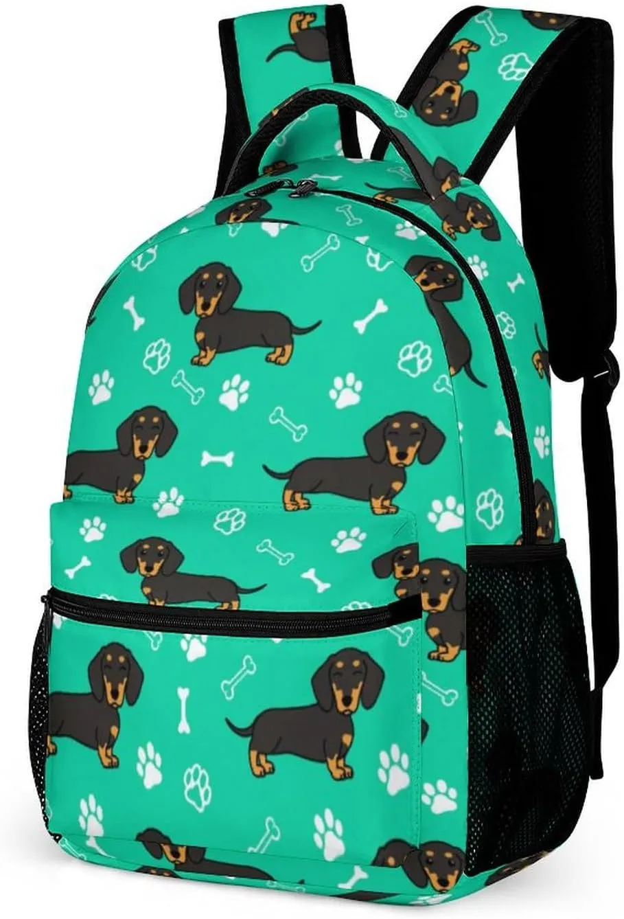 Dachshund Backpack for Kids Girls Boys School, 16 Inches Cute Dachshunds Dog Theme Bookbag, Adjustable, Lightweight, Large Capacity, Colorful Daily Casual Backpacks