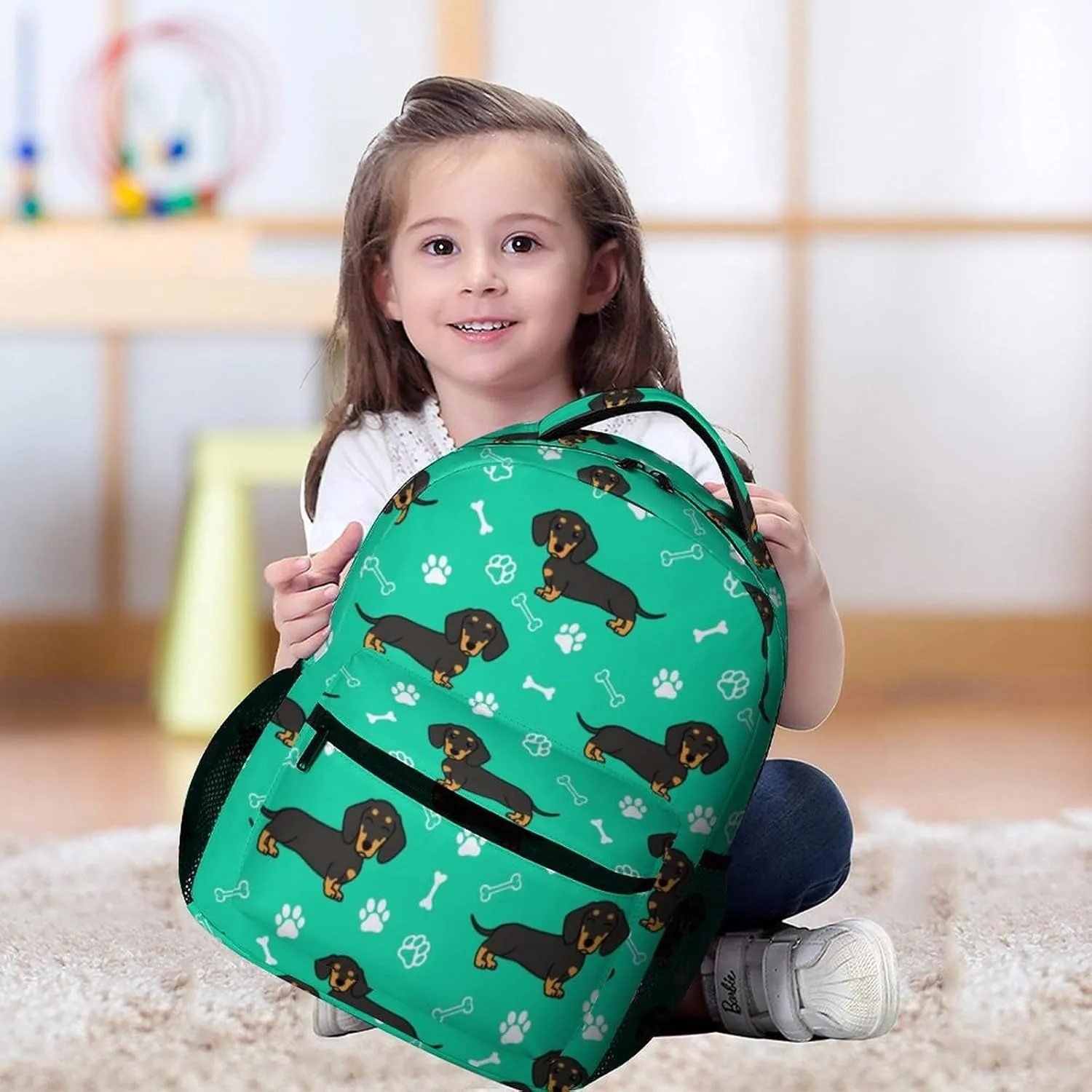 Dachshund Backpack for Kids Girls Boys School, 16 Inches Cute Dachshunds Dog Theme Bookbag, Adjustable, Lightweight, Large Capacity, Colorful Daily Casual Backpacks