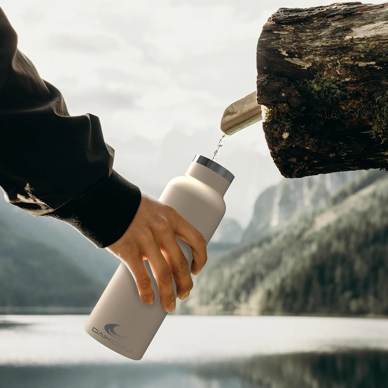 Daikoku Stainless Steel Water Bottle – 1L – Thermal Bottle – Cold 24 Hours and Hot Drinks 12 Hours – Water Bottle Leakproof – Double Walled BPA Free – Thermal Bottle – Beige