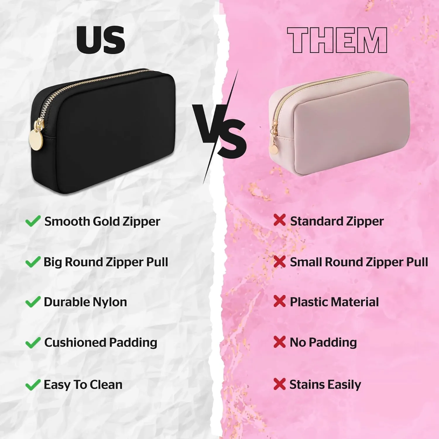 DANCOUR Nylon Makeup Bags for Women Large Preppy Travel Toiletry Pouch Cosmetic Bag Makeup Organizer