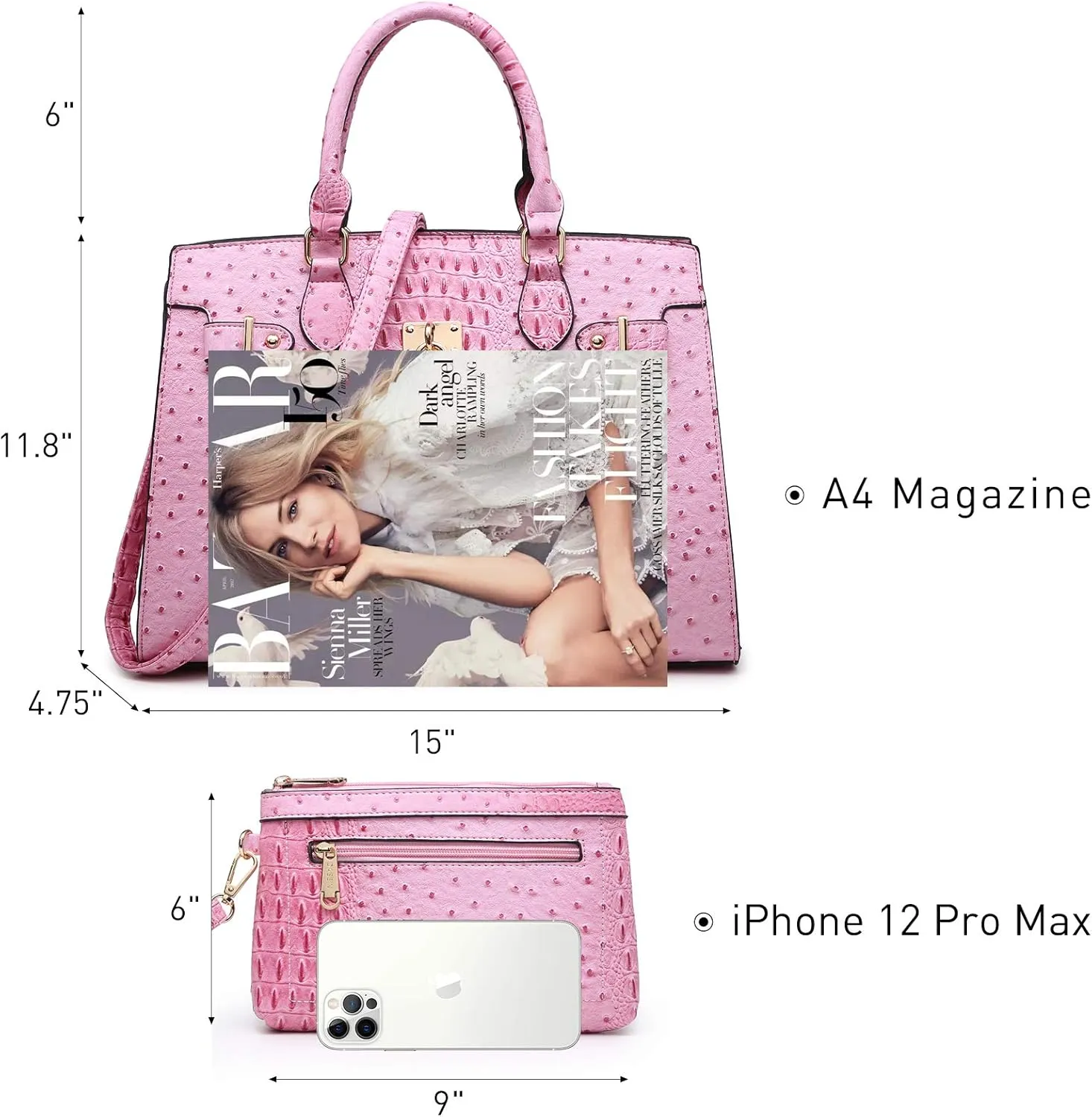 Dasein Women Handbags and Purses Ladies Shoulder Bag Top Handle Satchel Tote Work Bag with Matching Clutch