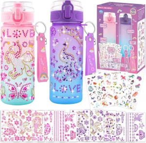 Decorate Your Own Water Bottle Kits Gifts for Girls Ages 4-6-8, DIY Mermaid Unicorn Water Bottle, Fun Kids Arts & Crafts Sticker Toys - 4 5 6 7 8 Year Old Girls Birthday Easter Gifts, 2-Pack