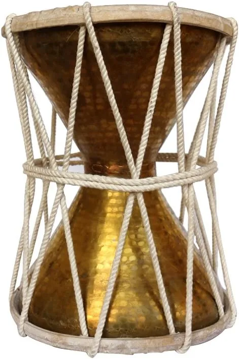 DeKulture Handheld Brass Damroo | Big Damaru for Powerful Beats | Indian Folk Instrument | 9x12.5 Inches