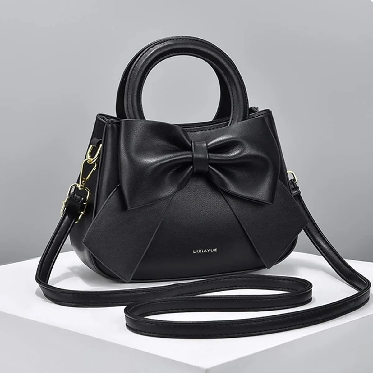 Designer Small Handbags for Women with Top Carry Handle and Cute Bow Knot,Leather Purses and Over-Shoulder Strap