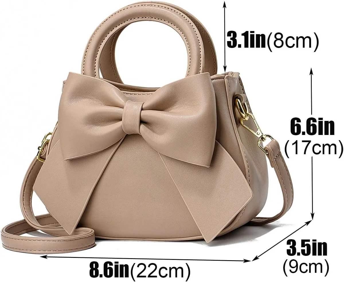 Designer Small Handbags for Women with Top Carry Handle and Cute Bow Knot,Leather Purses and Over-Shoulder Strap