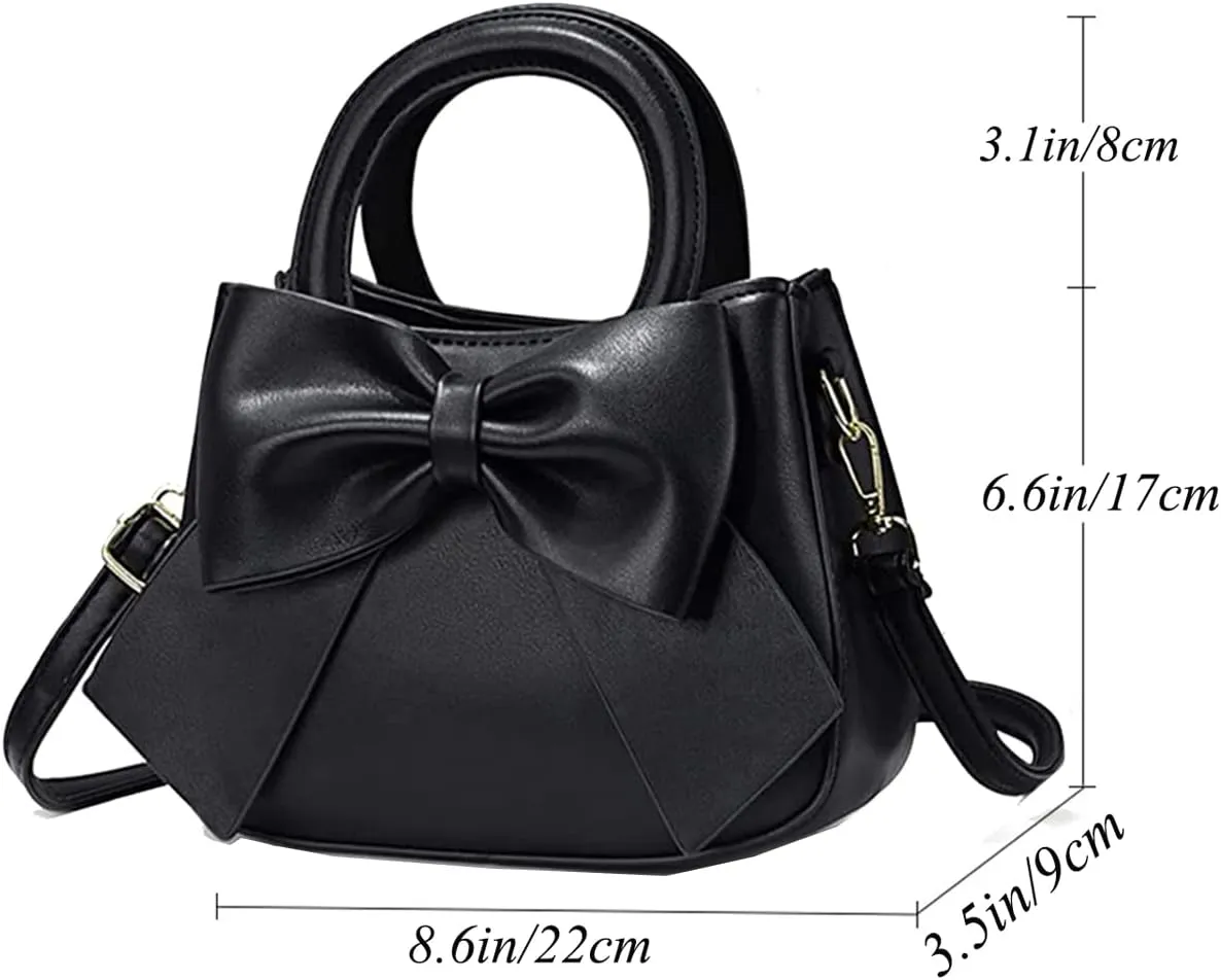 Designer Small Handbags for Women with Top Carry Handle and Cute Bow Knot,Leather Purses and Over-Shoulder Strap