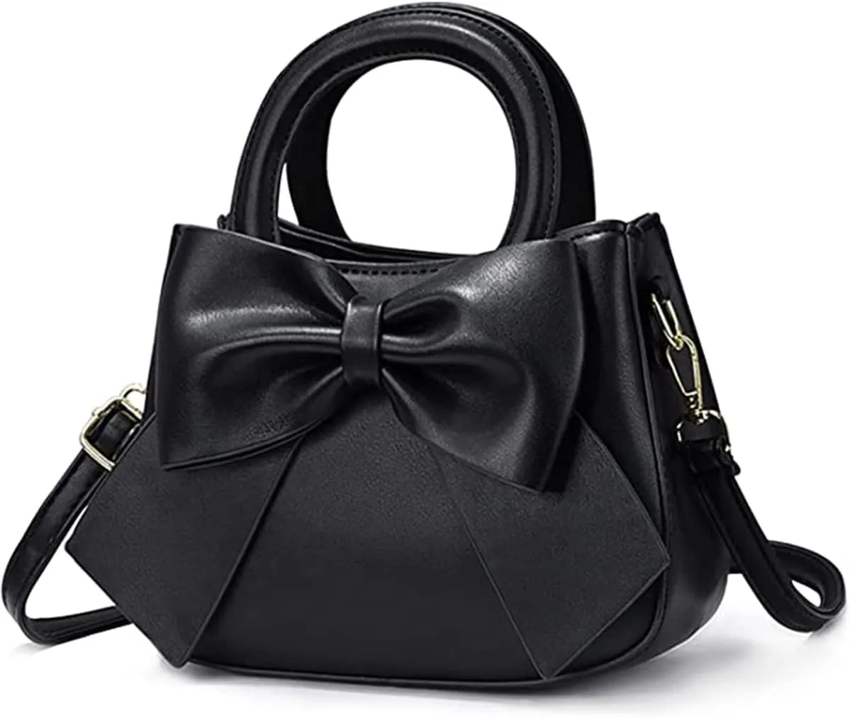 Designer Small Handbags for Women with Top Carry Handle and Cute Bow Knot,Leather Purses and Over-Shoulder Strap