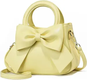 Designer Small Handbags for Women with Top Carry Handle and Cute Bow Knot,Leather Purses and Over-Shoulder Strap