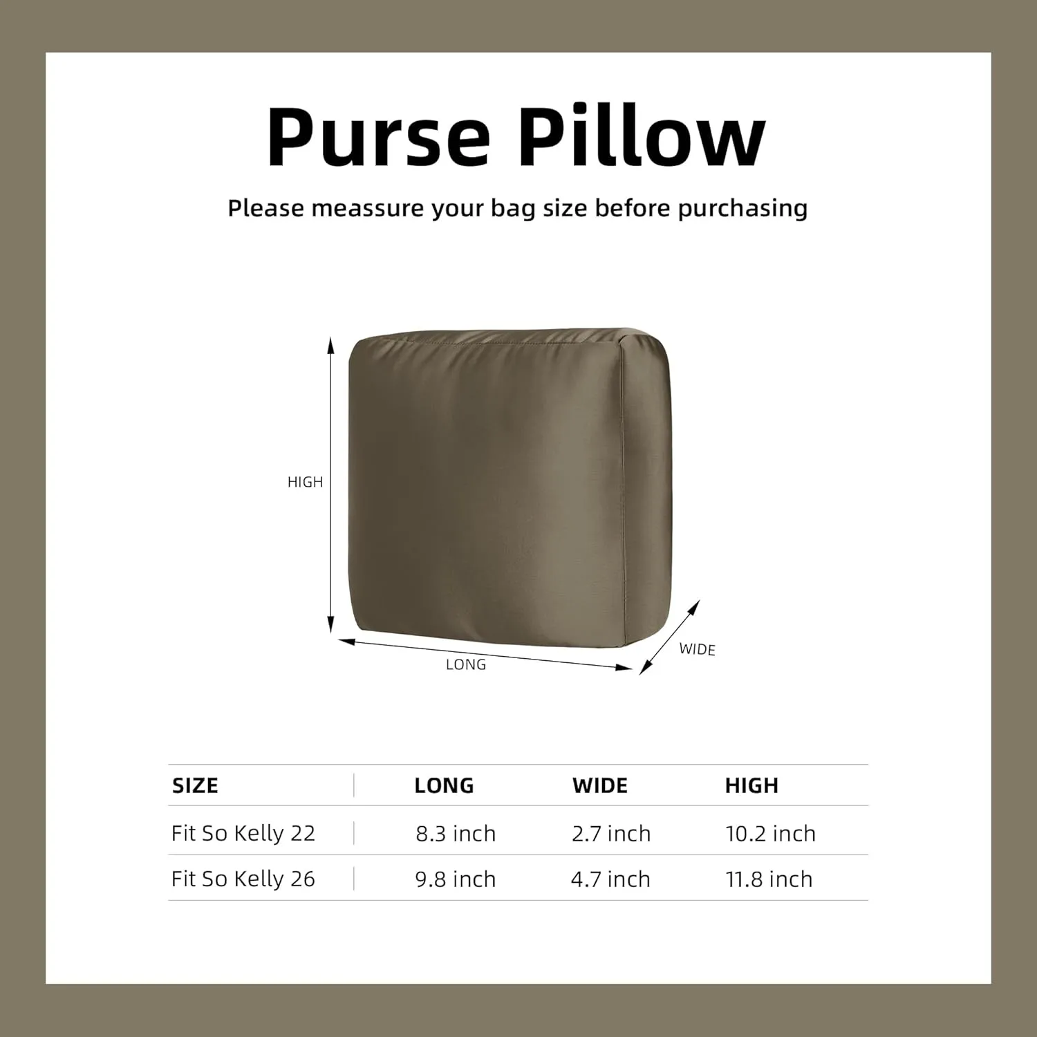 DGAZ Purse Pillow Insert for Hermes So kelly bags, Memory Foam, Silky Pillow Shaper for Luxury Handbags(Etoupe Grey,So kelly 26)