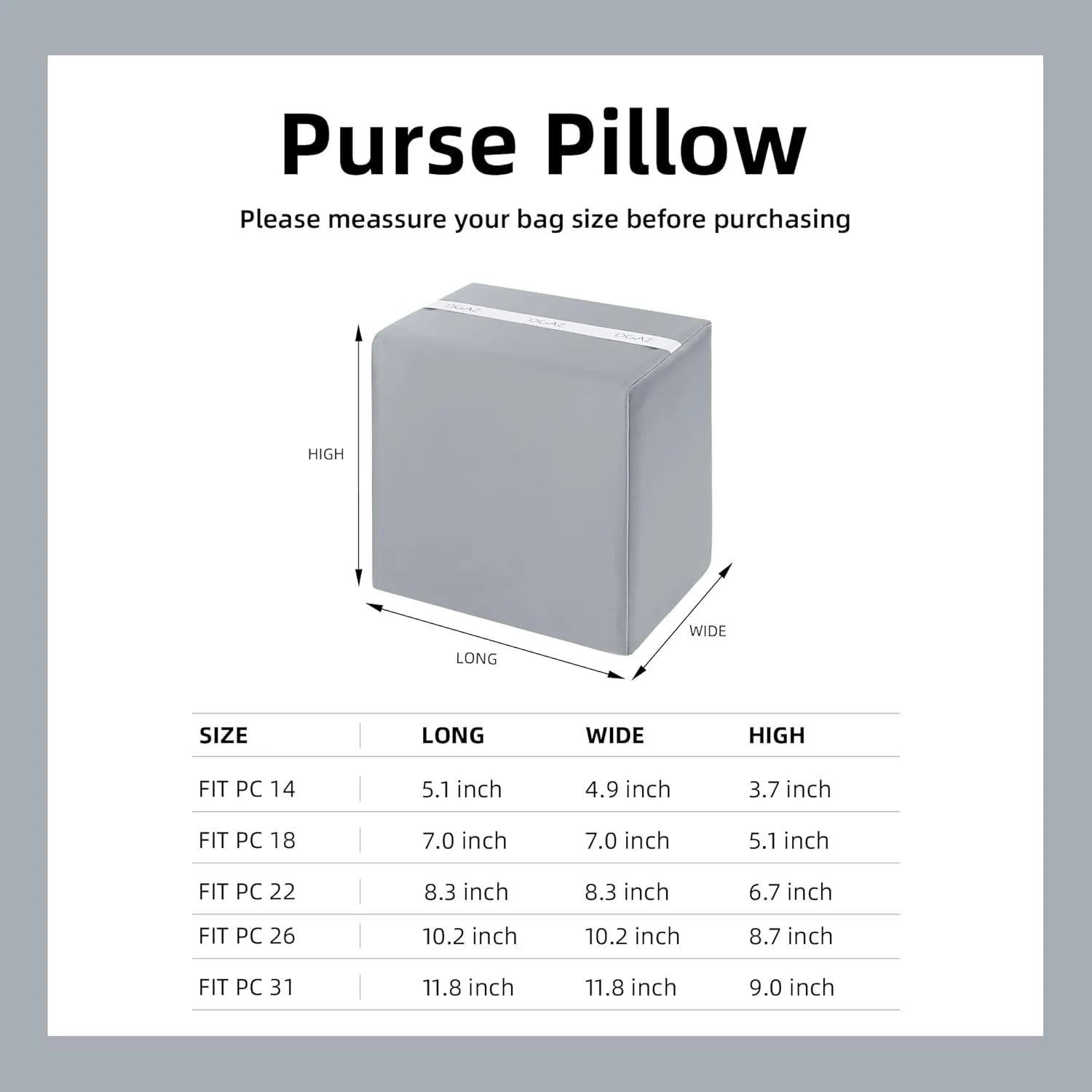 DGAZ Purse Pillow Shaper Insert,Luxury Handbag Tote Shapers, Memory Foam- Fits picotin14/18/22/26/31Bags(Bleu pale,PC18)