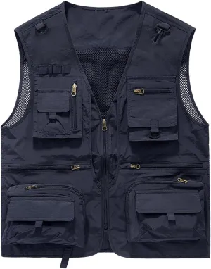 Dgoopd Mesh Utility Vest for Men Sleeveless Lightweight Quick Dry Outdoor Summer Fishing Jacket Vests with Multi Pockets