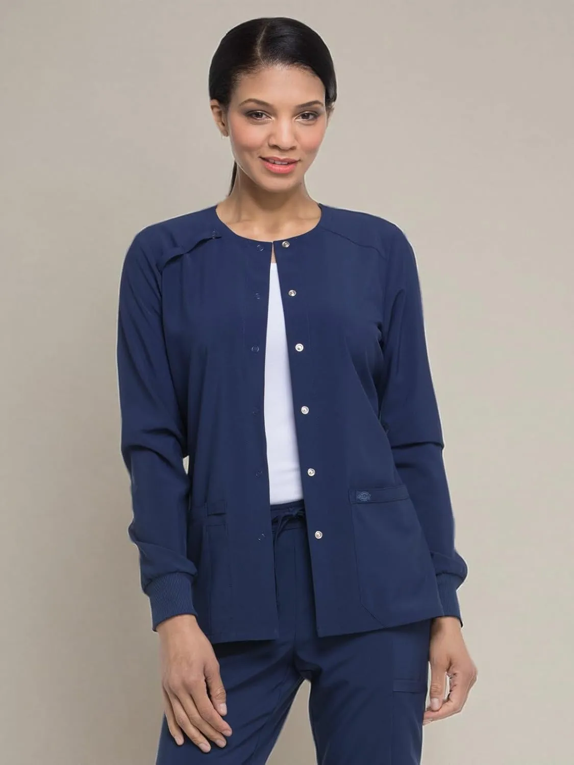 Dickies Scrub Jackets for Woman Snap Front Warm-up Jacket with 2 Pockets - DK305