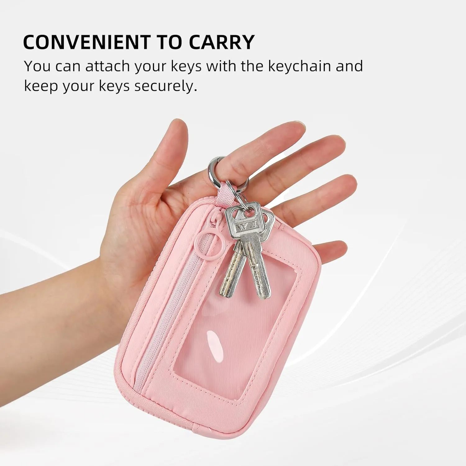 Didida The Iris Wallet Zip Card Case with ID Window Purses for Women Coin Purse with Zipper Mini Portable Keychain Wallet, Pink