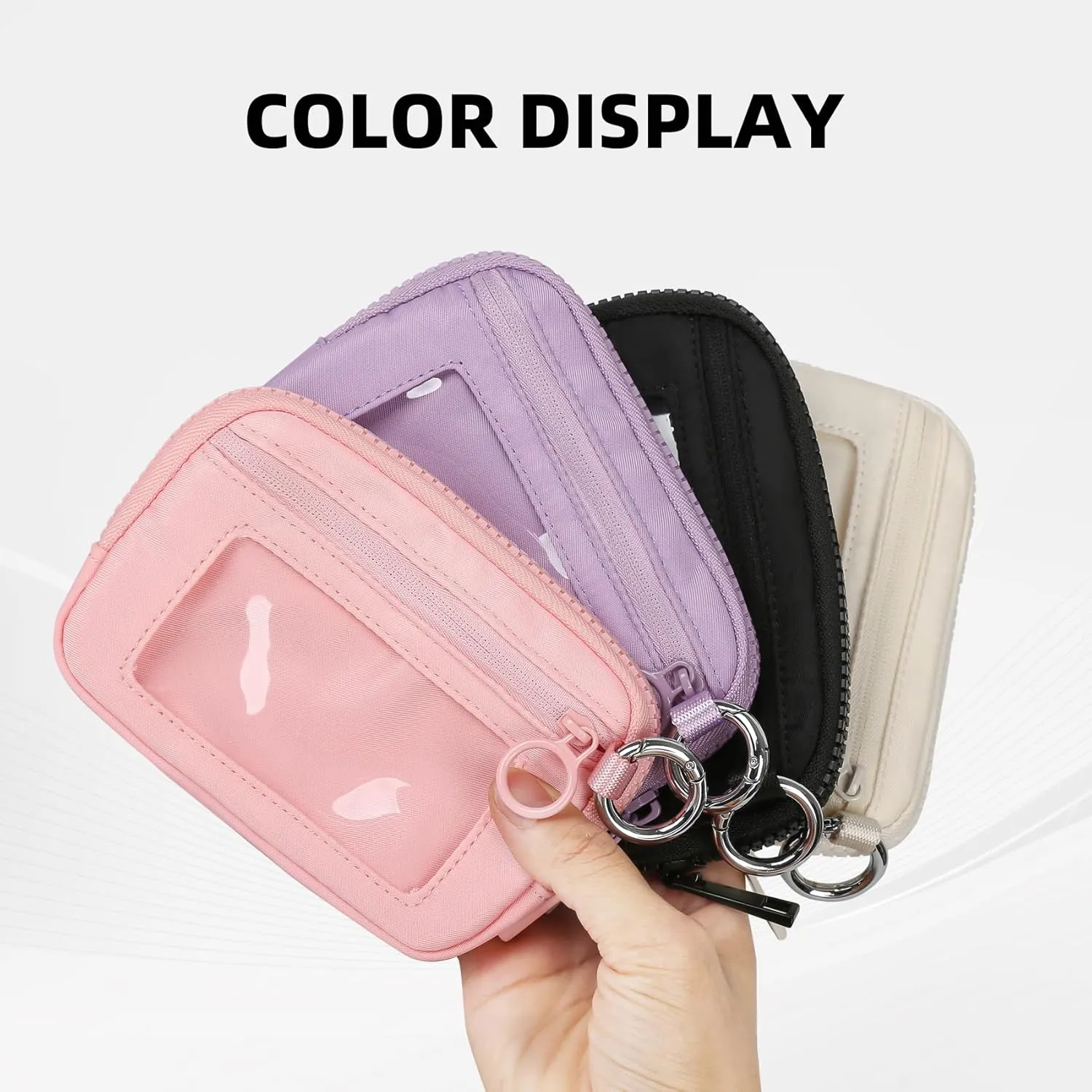 Didida The Iris Wallet Zip Card Case with ID Window Purses for Women Coin Purse with Zipper Mini Portable Keychain Wallet, Pink