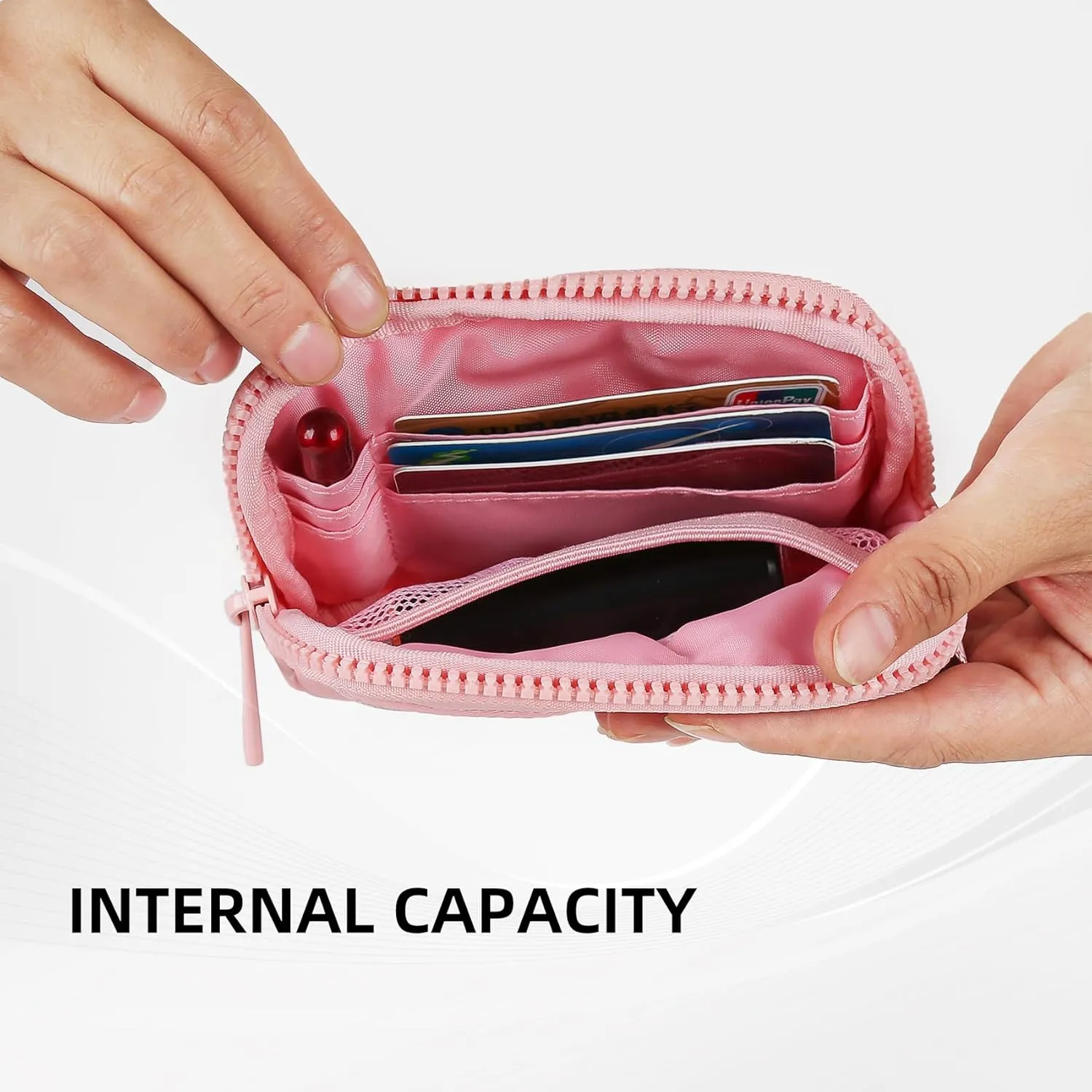 Didida The Iris Wallet Zip Card Case with ID Window Purses for Women Coin Purse with Zipper Mini Portable Keychain Wallet, Pink