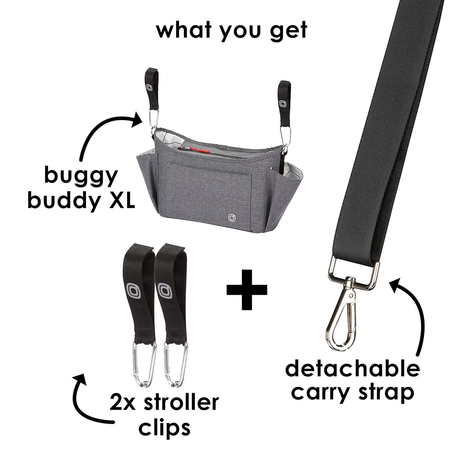 Diono Buggy Buddy XL Universal Stroller Organizer with Cup Holders, Secure Attachment, Zippered Pockets, Safe & Secure, Gray
