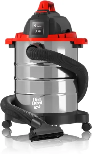 Dirt Devil 6 Gallon Corded Wet Dry Shop Vacuum, Portable, Heavy Duty Vacuum for Garage, Home, Workshop or Vehicle, Durable Design with Versatile Tools, Wet/Dry Shop Vac