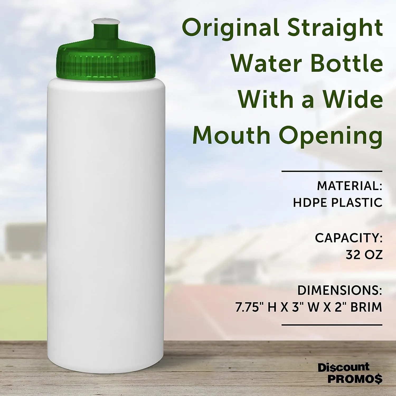 DISCOUNT PROMOS HDPE Plastic Leak-Free Bottles 32 oz. Set of 10, Bulk Pack - BPA Free, Great for Gym, Camping, Backpacking, School - Trans Green