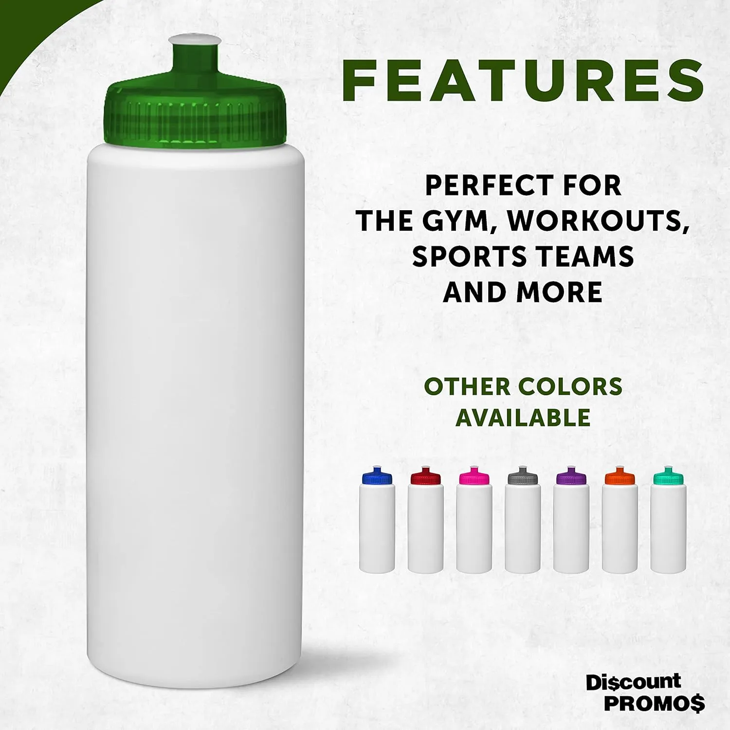 DISCOUNT PROMOS HDPE Plastic Leak-Free Bottles 32 oz. Set of 10, Bulk Pack - BPA Free, Great for Gym, Camping, Backpacking, School - Trans Green