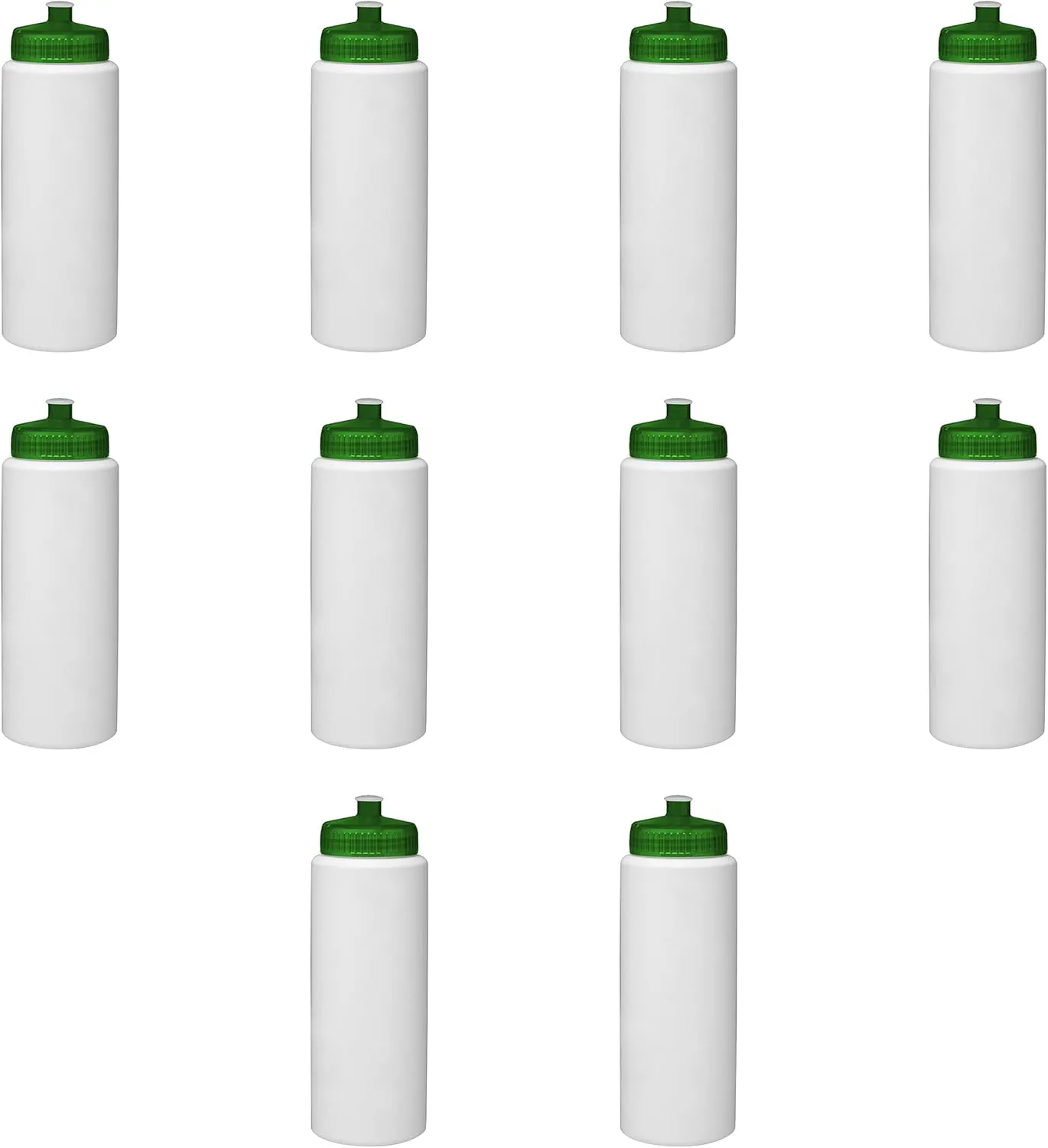 DISCOUNT PROMOS HDPE Plastic Leak-Free Bottles 32 oz. Set of 10, Bulk Pack - BPA Free, Great for Gym, Camping, Backpacking, School - Trans Green