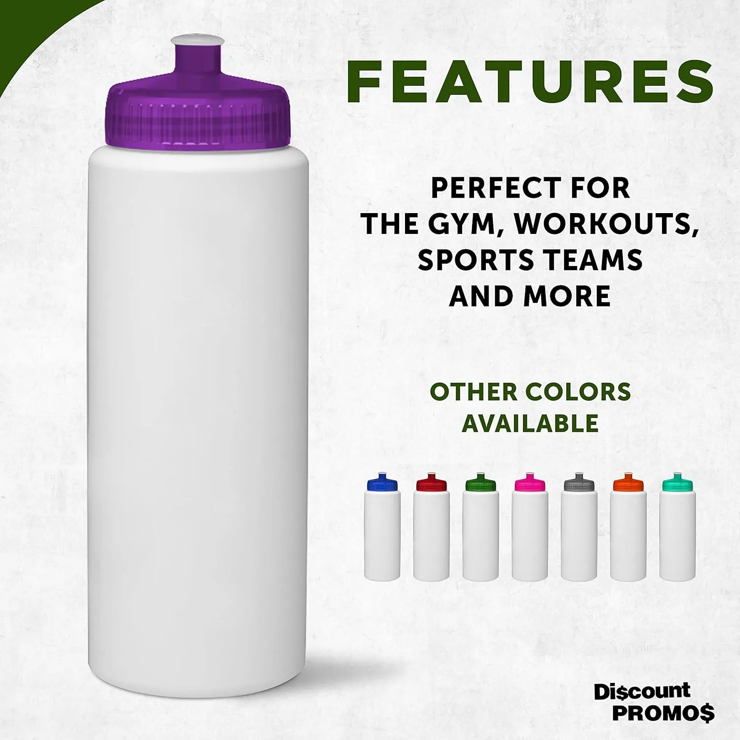 DISCOUNT PROMOS HDPE Plastic Leak-Free Bottles 32 oz. Set of 10, Bulk Pack - BPA Free, Great for Gym, Camping, Backpacking, School - Trans Purple