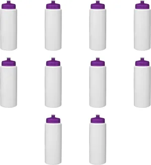 DISCOUNT PROMOS HDPE Plastic Leak-Free Bottles 32 oz. Set of 10, Bulk Pack - BPA Free, Great for Gym, Camping, Backpacking, School - Trans Purple