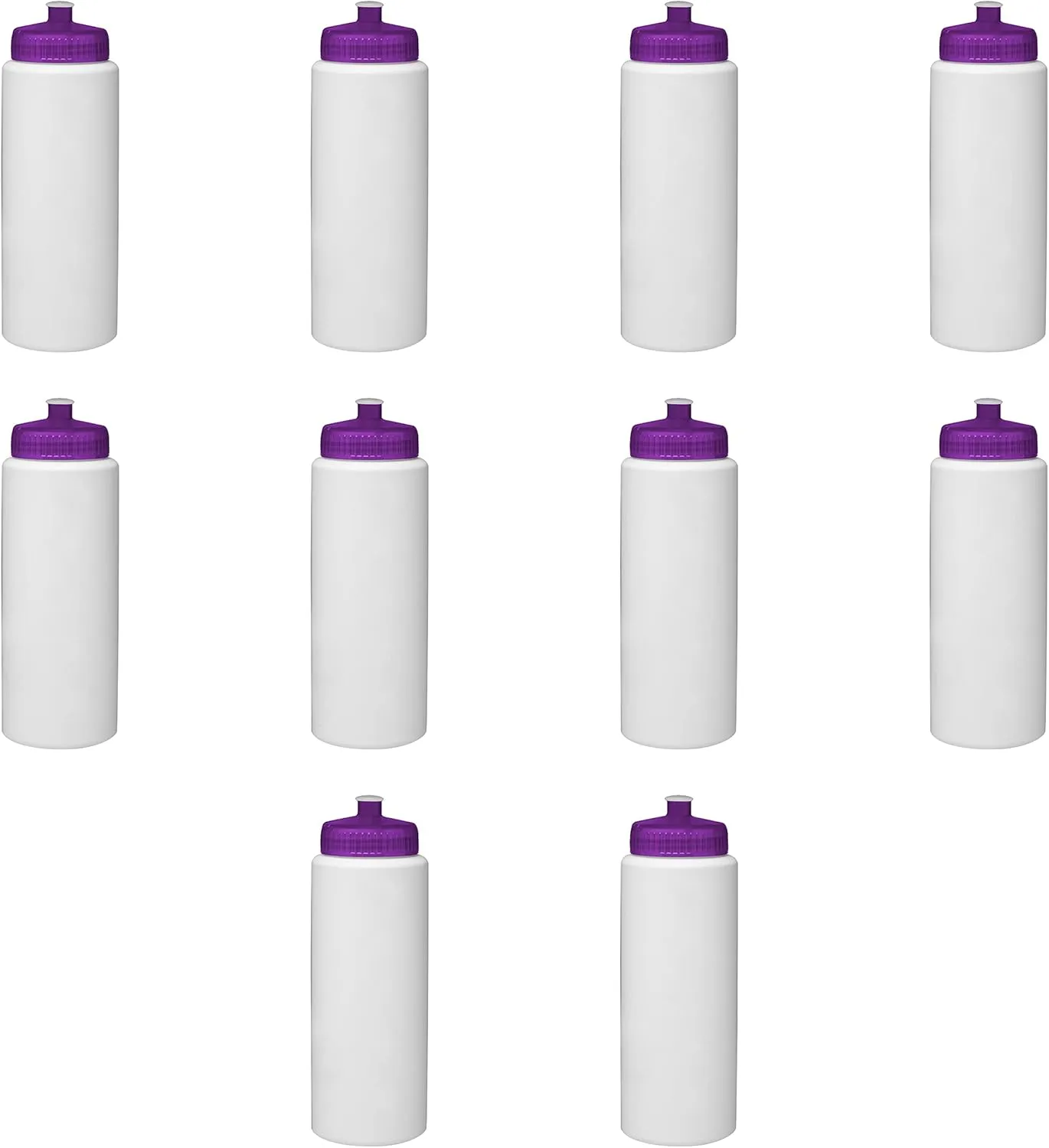 DISCOUNT PROMOS HDPE Plastic Leak-Free Bottles 32 oz. Set of 10, Bulk Pack - BPA Free, Great for Gym, Camping, Backpacking, School - Trans Purple