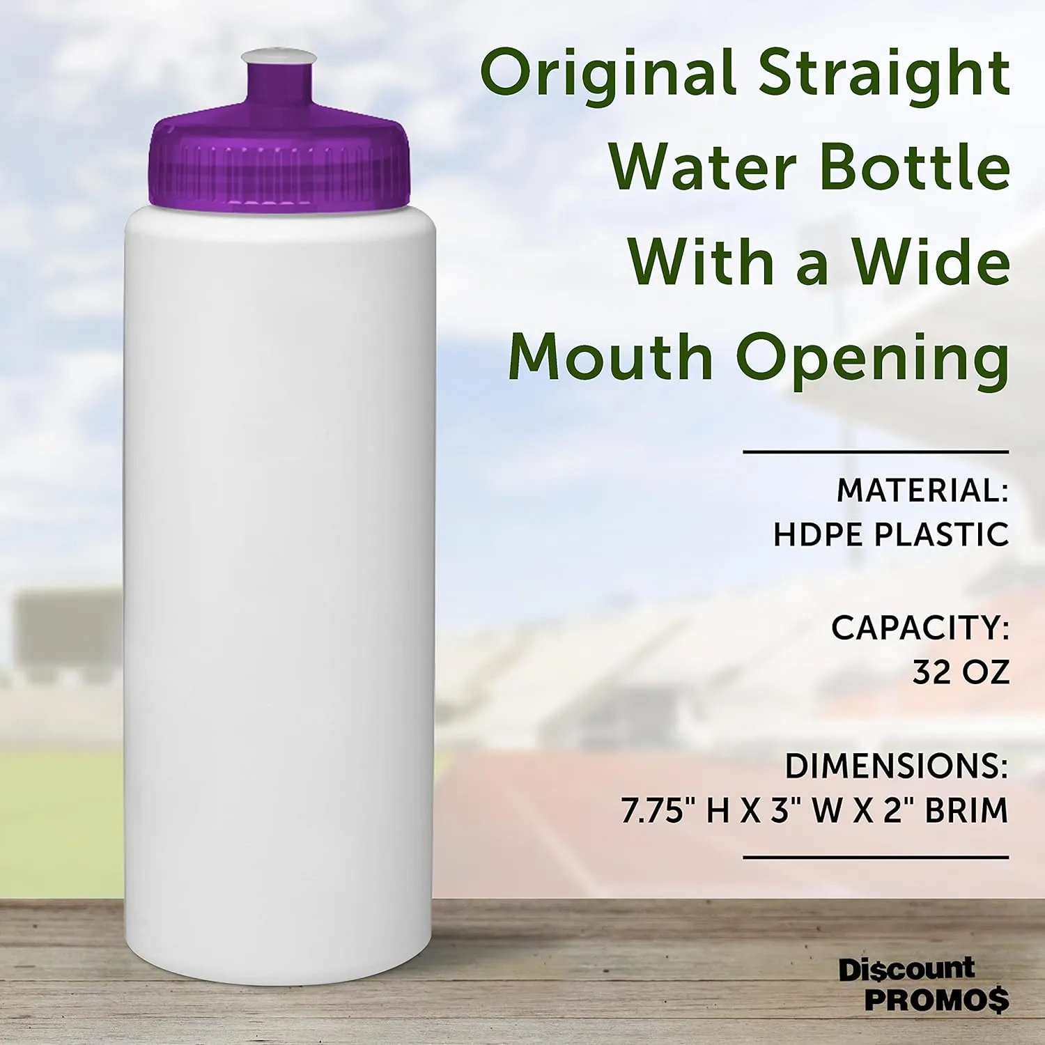 DISCOUNT PROMOS HDPE Plastic Leak-Free Bottles 32 oz. Set of 10, Bulk Pack - BPA Free, Great for Gym, Camping, Backpacking, School - Trans Purple