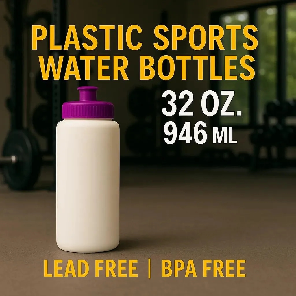 DISCOUNT PROMOS HDPE Plastic Leak-Free Bottles 32 oz. Set of 10, Bulk Pack - BPA Free, Great for Gym, Camping, Backpacking, School - Trans Purple