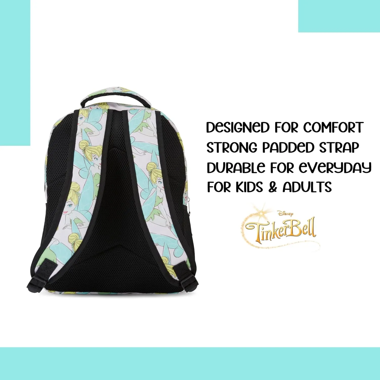 Disney Tinker Bell Allover Backpack - Tinker Bell Fairy Backpack - Officially Licenced School Bookbag (White)