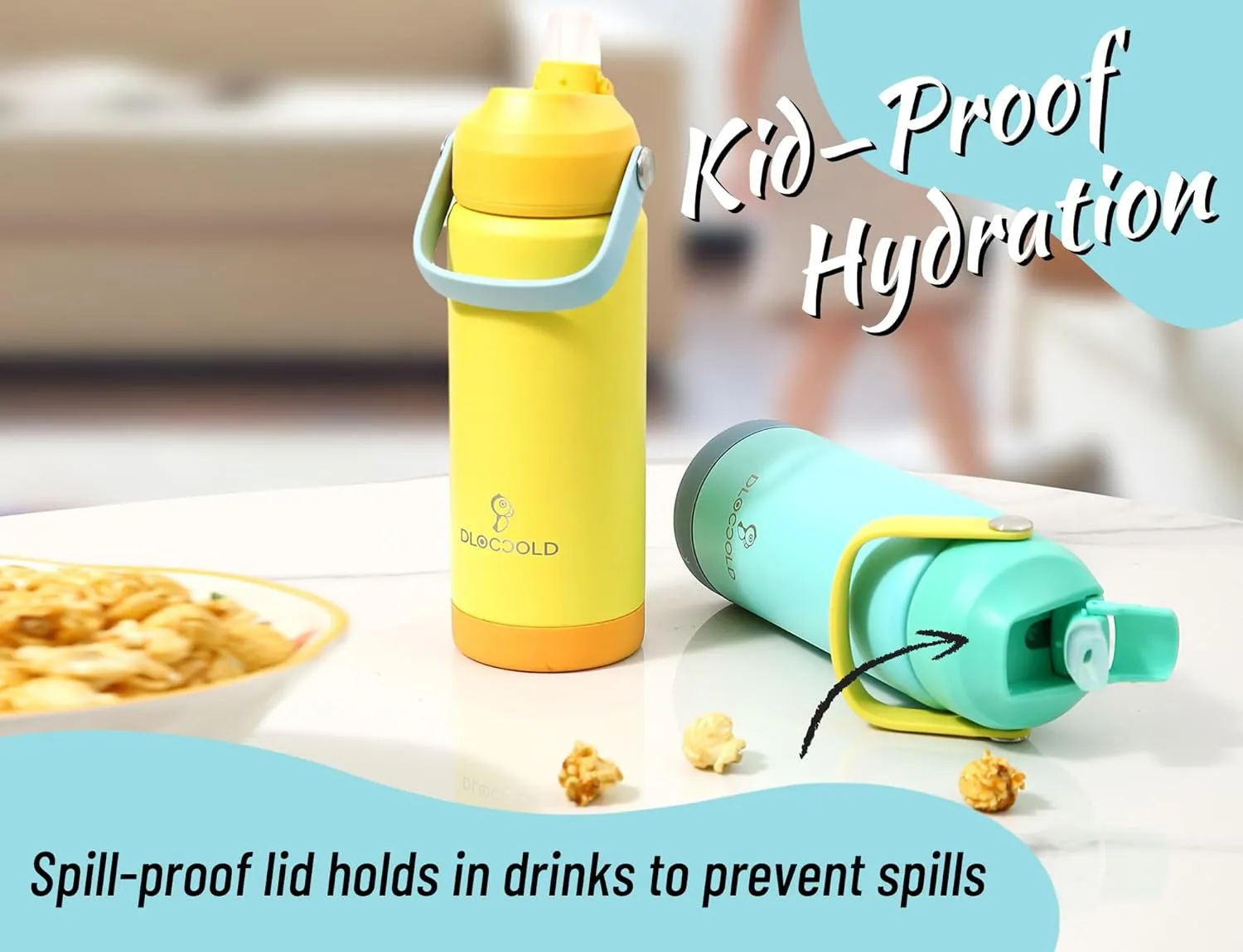 DLOCCOLD 18oz Kids Insulated Water Bottle with Leak Proof Straw Lid, Stainless Steel Water Bottle with Handle & Silicone Boot, Reusable Tumbler for School, Travel, BPA Free, Gift for Boy, Girl