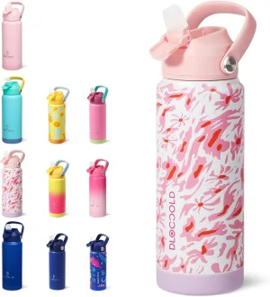 DLOCCOLD 18oz Kids Insulated Water Bottle with Leak Proof Straw Lid, Stainless Steel Water Bottle with Handle & Silicone Boot, Reusable Tumbler for School, Travel, BPA Free, Gift for Boy, Girl
