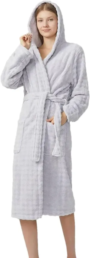 Dninmim Men's Women's Winter Warm Sleepwear Couple Flannel Long Robe Home Clothing Thick Loose Casual Sleepwear