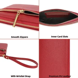 DOB SECHS Small Leather Wristlet Wallet for Women Women's Clutch Handbags Purses Cell Phone Pocket Pouch Bags with Card Slots