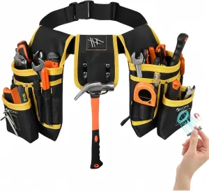 DOFF Tool Belt, Magnetic Tool Pouch, Men's Heavy Duty Padded Tool Belt, 27 Pockets, Removable and Adjustable Tool Pockets, Electrician, Carpenter, Construction, Work Apron, Utility Belt, Black Yellow