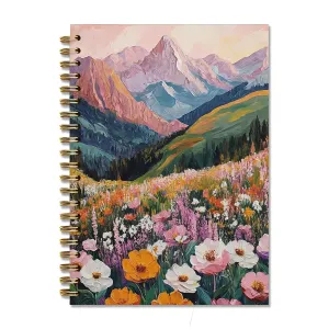 DOFQZ Abstract Colorful Mountain Flower Spiral Notebook Journal for Women,Aesthetic Landscape Floral Notebook for Writing Work School Office Home, 5.5 x 8.3 Inches