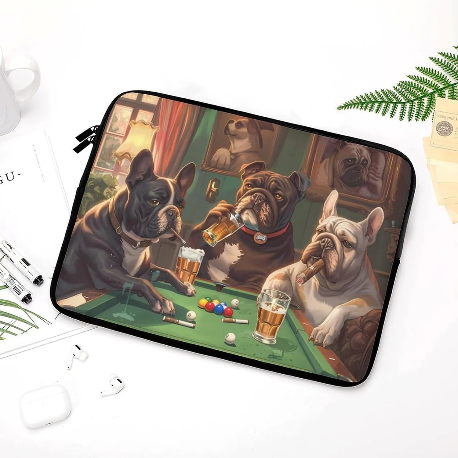Dogs Billiard Game Room Laptop Sleeve Case Protective Computer Bag Carrying Briefcase for Men Women