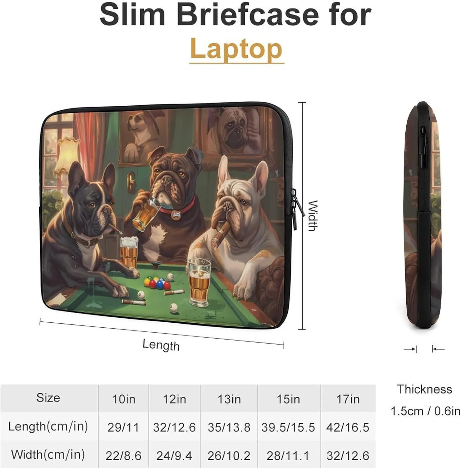 Dogs Billiard Game Room Laptop Sleeve Case Protective Computer Bag Carrying Briefcase for Men Women