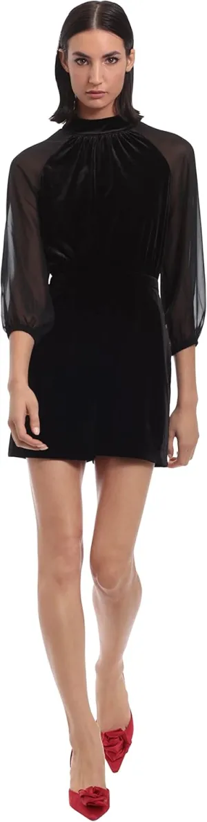 Donna Morgan womens Mock Neck Velvet Romper With 3/4 Chiffon SleevesDress