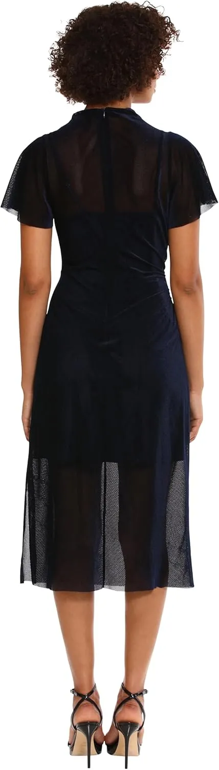 Donna Morgan Women's Slip Dress with Sheer Midi Mock Neck Overlay Party Night Out Event Guest of