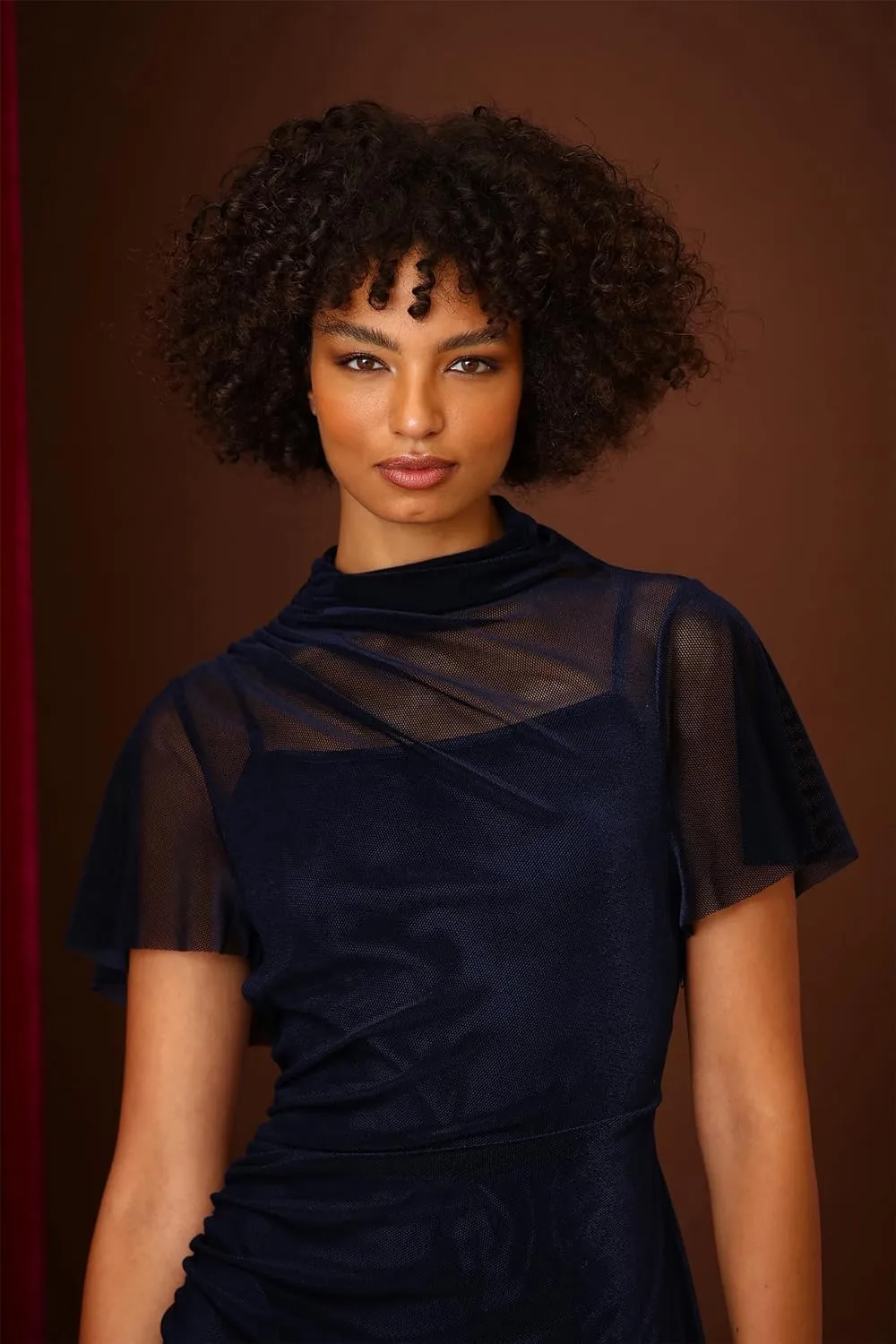 Donna Morgan Women's Slip Dress with Sheer Midi Mock Neck Overlay Party Night Out Event Guest of