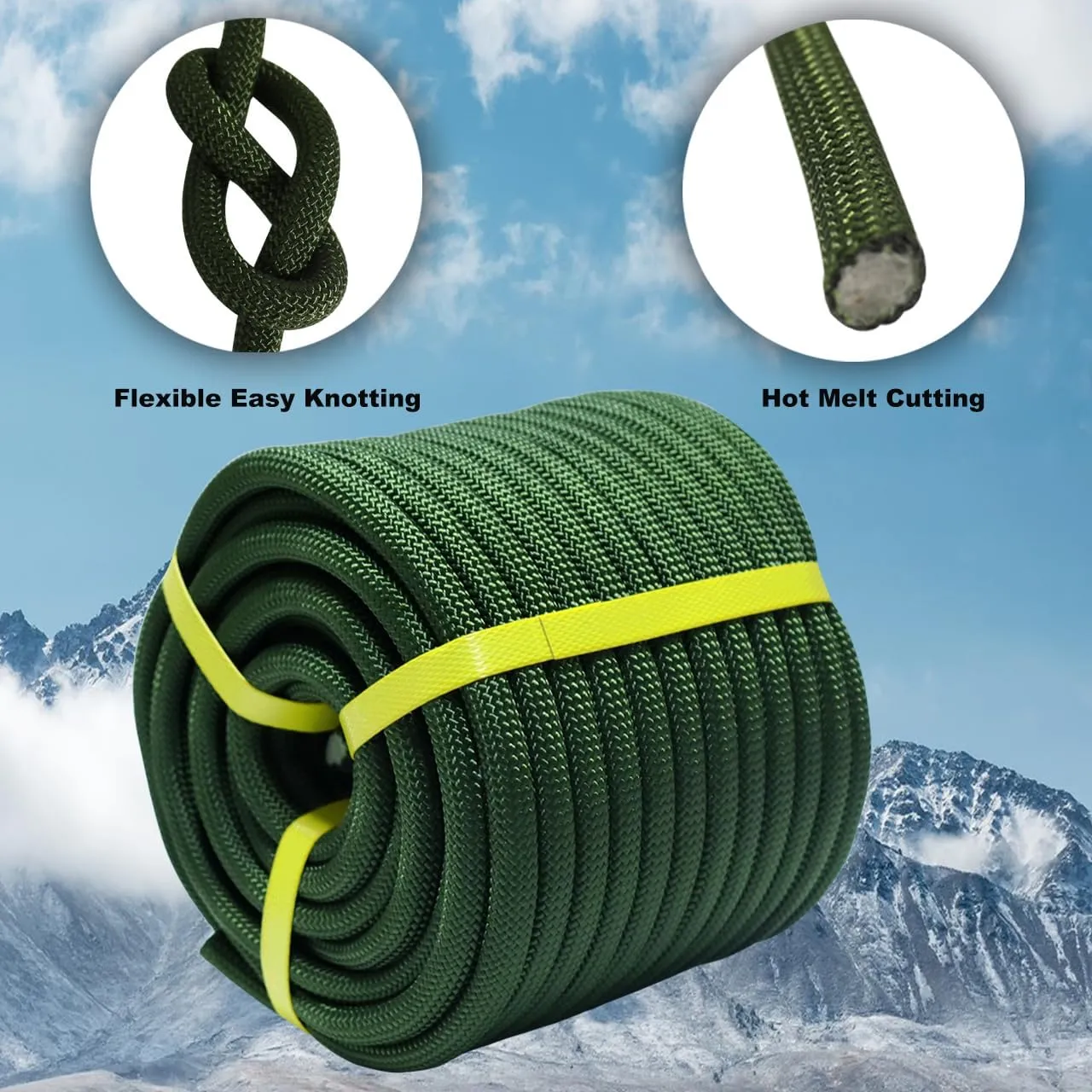 Double Braided Arborist Rope - 1/2 Inch x 50 Feet Polyester High Strength Climbing Rope for Tree Work, Halyard, Sailing (ArmyGreen)