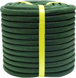 Double Braided Arborist Rope - 1/2 Inch x 50 Feet Polyester High Strength Climbing Rope for Tree Work, Halyard, Sailing (ArmyGreen)